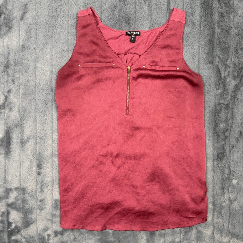 Express Womens Berry Pink Satin Mixed Media Quarter Zip Sleeveless Blouse Medium